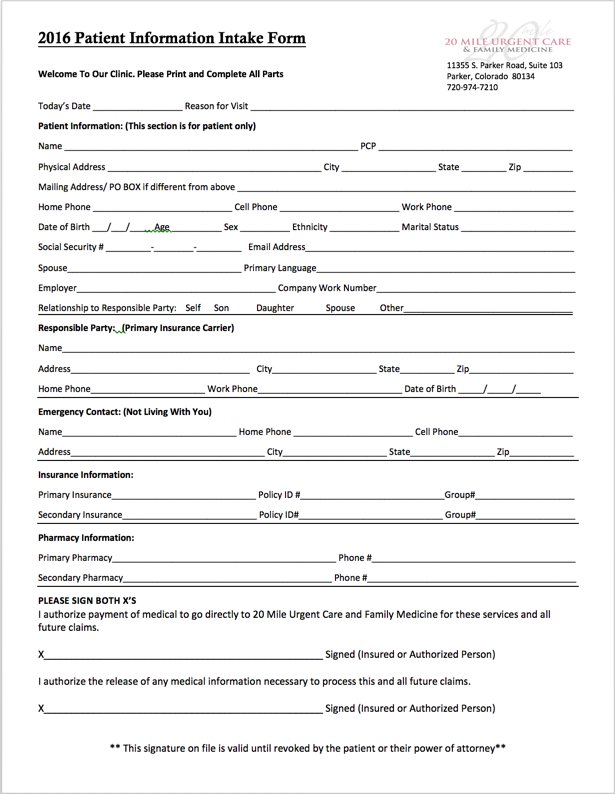 Download Patient Intake Form